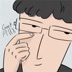 Sean, drawn as a cartoon: curly black hair, rectangular glasses, one finger pushing them up